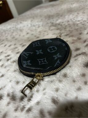 Louis Vuitton Black Monogram Round Coin Pouch with Gold-Tone Zipper